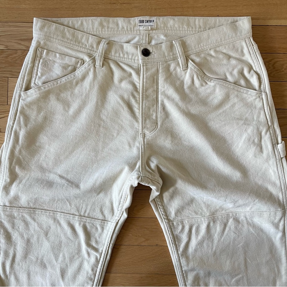 Todd Snyder Italian Stretch Moleskin Double Knee Carpenter Pants in Ecru - Picture 2 of 12